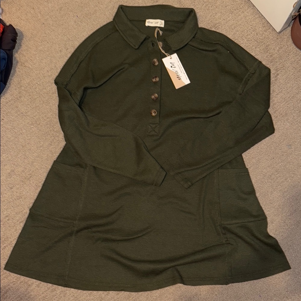 Olive Green Button-Up Dress